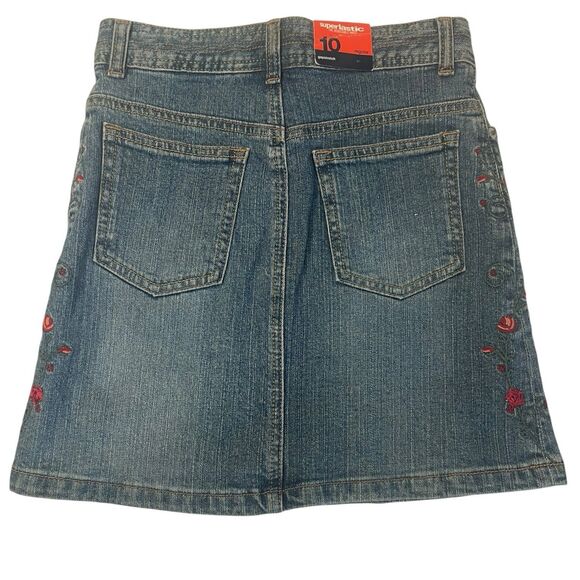 Gap Kids Denim Skirt 10 Regular Embroidered Roses Y2K Vintage Adjustable Waist - Picture 3 of 13